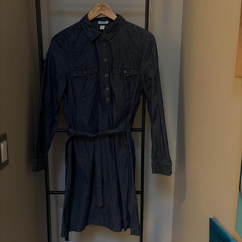 Old Navy Dark Blue Denim Shirt Dress